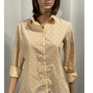 Lands' End No Iron Supima Button Up Dress Shirt Lime Chiffon Print - Size 6